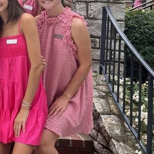 Aura Pink ruffle collar mini dress